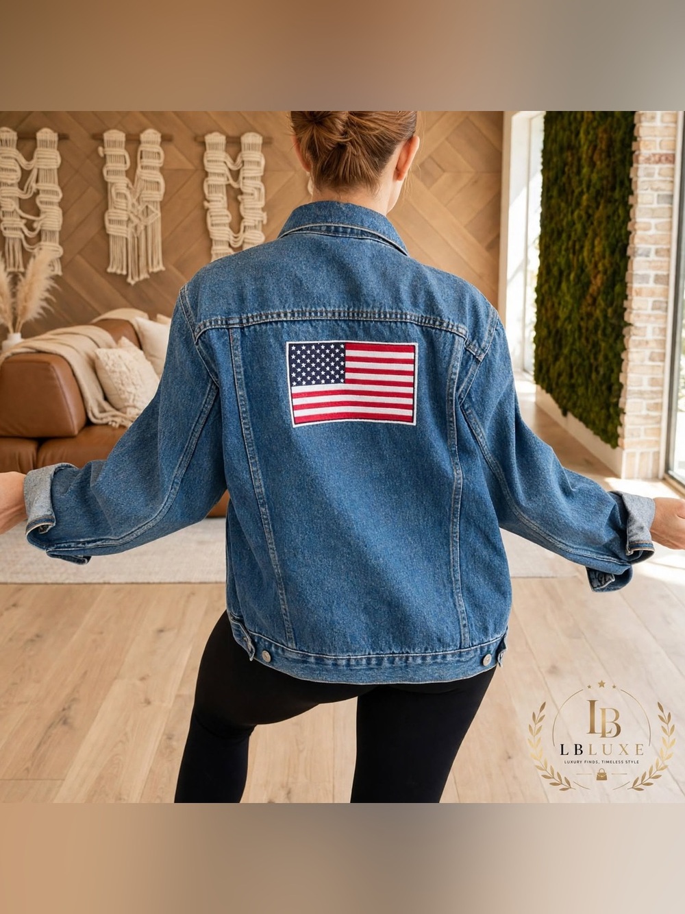 Casual Corner Annex American Flag Jean Jacket Size Large